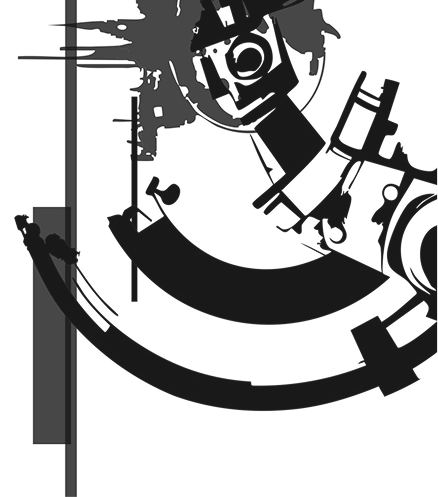 Abstract stylized illustration of industrial gears and mechanical components, representing offensive security for manufacturing and operational technology environments.