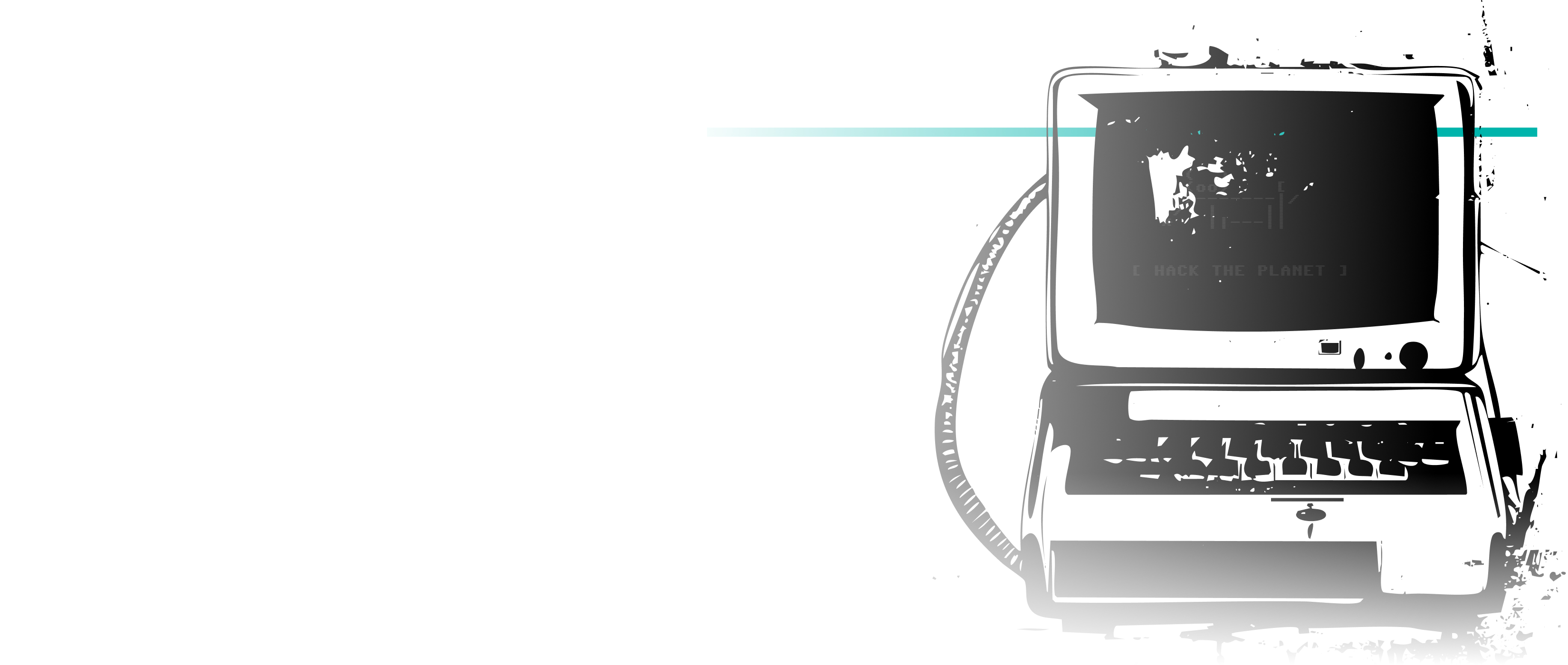 Bishop Fox vintage computer line drawing in a street art style.