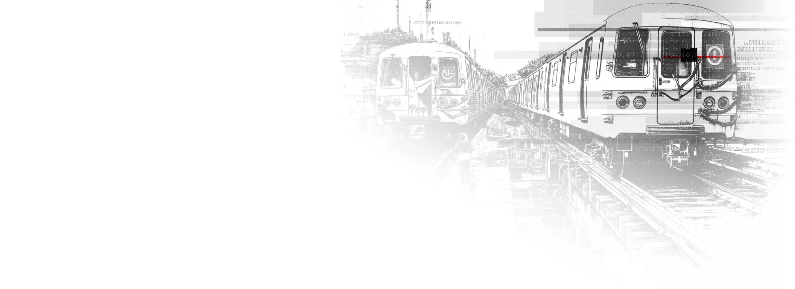 Train in a stations in a distressed graphic style in black on white and subtle colored lines.