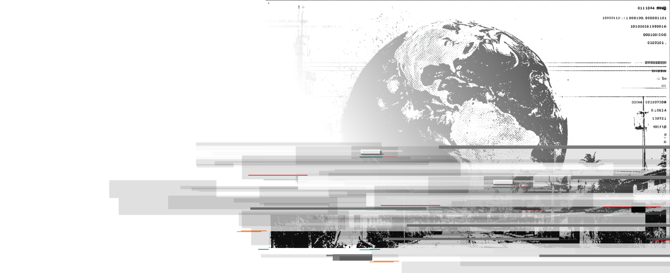 Hack the planet reference represented by a globe of the earth showing dystopian distortions in  a gray scale color scheme.