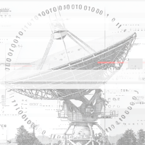 Big antenna and binary code circling the antenna representing the media and entertainment industry cybersecurity needs.