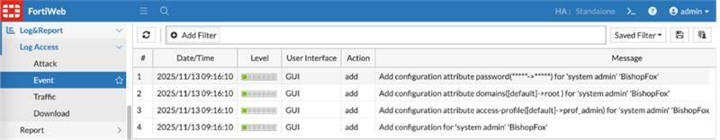 Figure 3: Log & Report > Log Access > Event Log