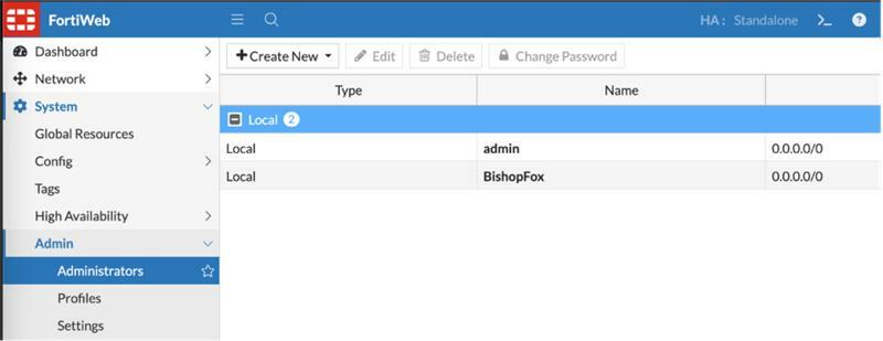 Figure 2: System > Admin > Administrators New Administrator Account
