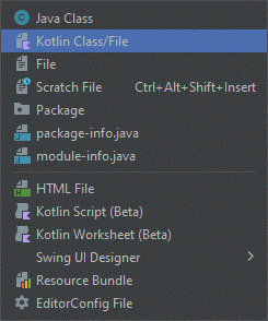 Figure 2 - Create a new Kotlin Class using the IntelliJ Context Menu