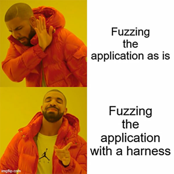 Meme: Fuzzing the application as is versus Fuzzing the application with harness