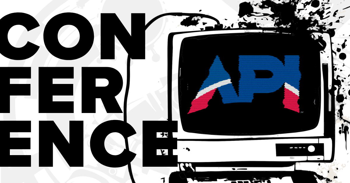 Conference API Cybersecurity with official logo in retro computer.