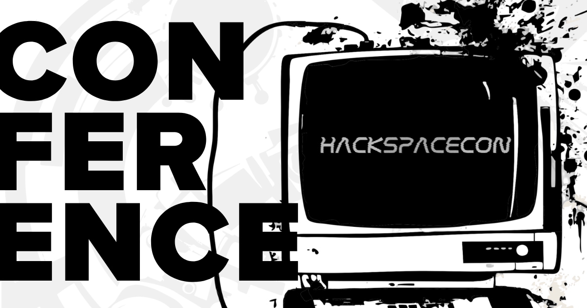 Hack Space Con 2026 Conference image with Hack Space Con official logo on a retro computer.