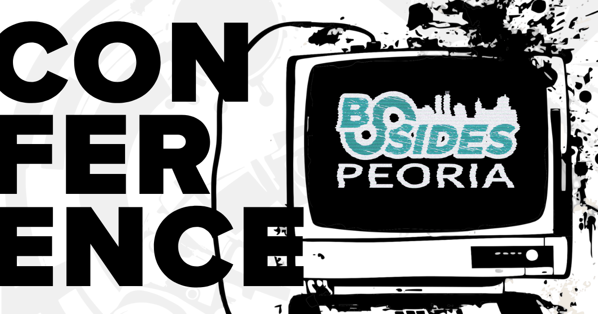 Conference BSides Peoria 2026 with official logo in retro computer.