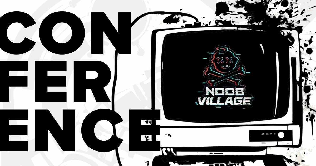 Conference Noob Village at DEF CON 34 with Noob Village official logo in retro computer.