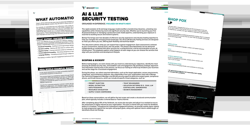 Thumbnail of the Bishop Fox AI-LLM security assessment datasheet.