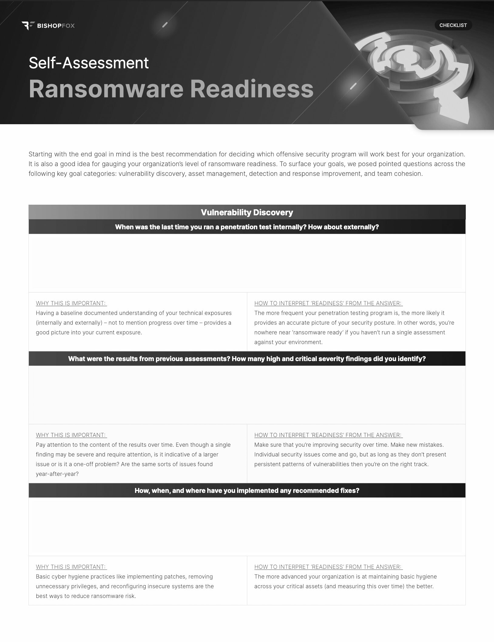 Self assessment ransomware readiness worksheet