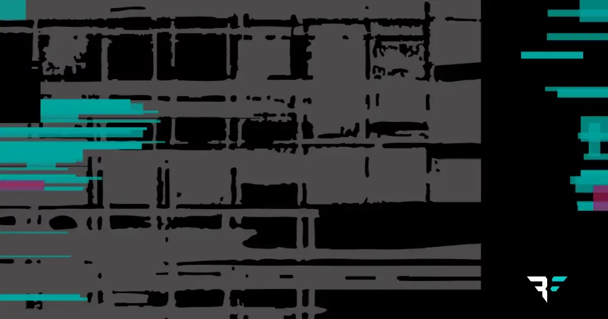 Blog background image with abstract art in a grid form and the Bishop Fox shield.